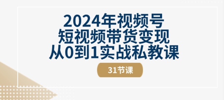 2024年视频号短视频带货变现从0到1实战私教课(31节视频课)-副业资源站 | 数域行者