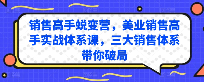 销售高手蜕变营，美业销售高手实战体系课，三大销售体系带你破局-副业资源站 | 数域行者