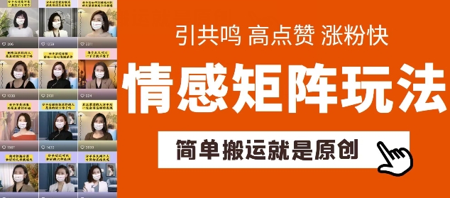 简单搬运，情感矩阵玩法，涨粉速度快，可带货，可起号【揭秘】-副业资源站 | 数域行者