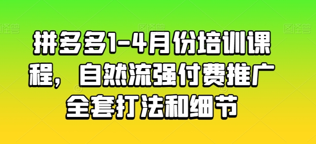 拼多多1-4月份培训课程，自然流强付费推广全套打法和细节-副业资源站 | 数域行者