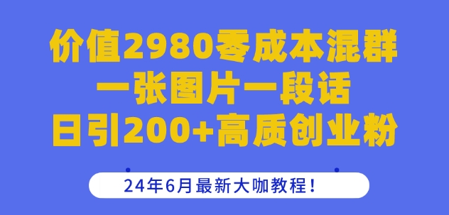 价值2980零成本混群一张图片一段话日引200+高质创业粉，24年6月最新大咖教程【揭秘】-副业资源站 | 数域行者