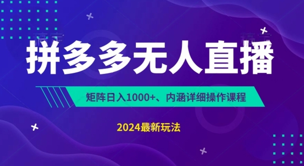 拼多多无人直播不封号，0投入，3天必起，无脑挂机，日入1k+【揭秘】-副业资源站 | 数域行者