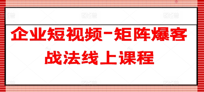 企业短视频-矩阵爆客战法线上课程-副业资源站 | 数域行者