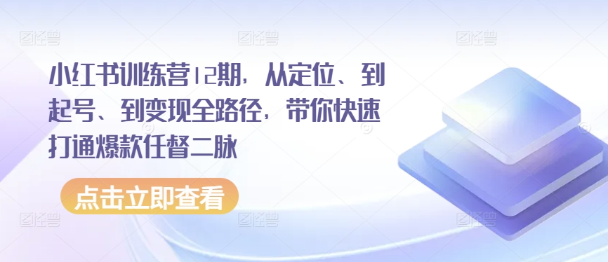 小红书训练营12期，从定位、到起号、到变现全路径，带你快速打通爆款任督二脉-副业资源站 | 数域行者