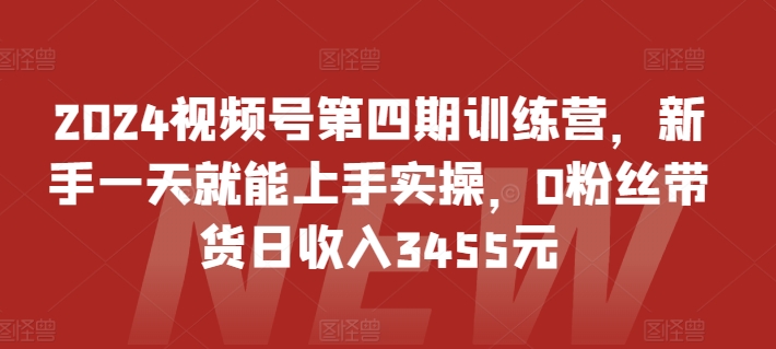 2024视频号第四期训练营，新手一天就能上手实操，0粉丝带货日收入3455元-副业资源站 | 数域行者