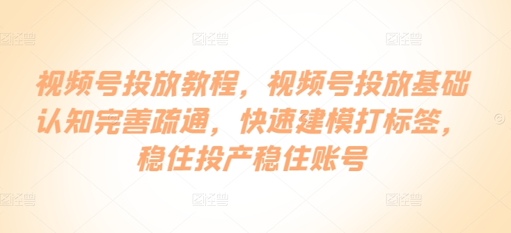 视频号投放教程，​视频号投放基础认知完善疏通，快速建模打标签，稳住投产稳住账号-副业资源站 | 数域行者