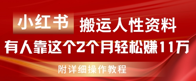 “小红书人性资料搬运术：揭秘月入11万的副业秘籍，上班族宝妈也能轻松驾驭！”-副业资源站 | 数域行者