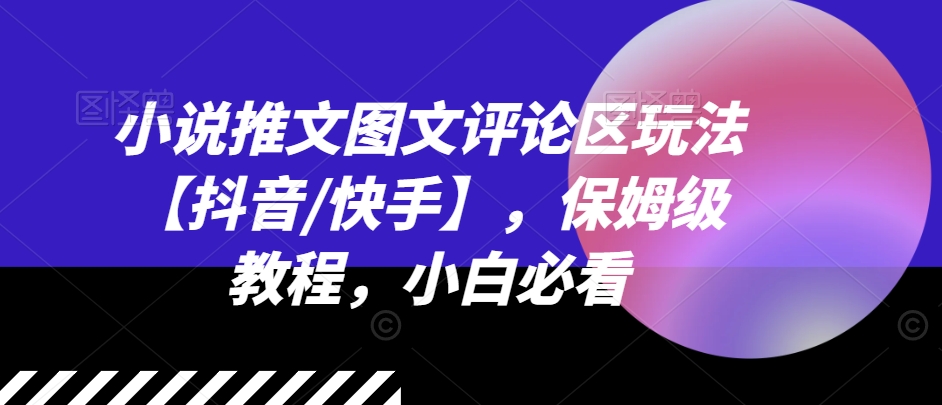 2024抖音快手小说推文爆赚秘籍，副业新风口，图文评论区引流大法，小白逆袭必备！-副业资源站 | 数域行者