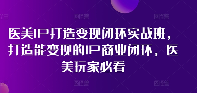 医美IP速成变现实战课：边工作边打造赚钱机器，医美从业者副业新风口！-副业资源站 | 数域行者