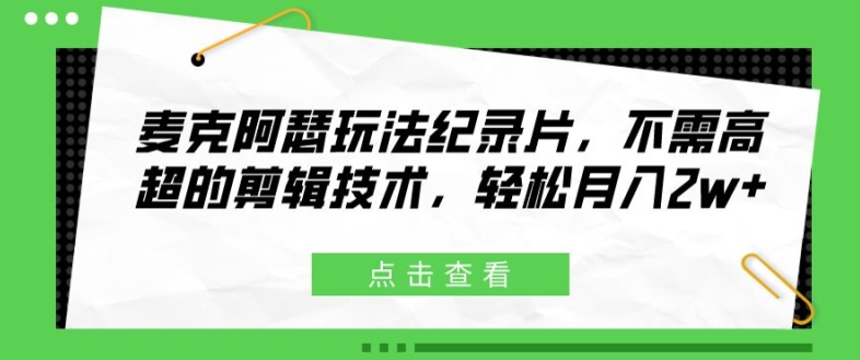 麦克阿瑟纪录片玩法大揭秘：零剪辑技术，月赚2W+轻松副业秘籍-副业资源站 | 数域行者