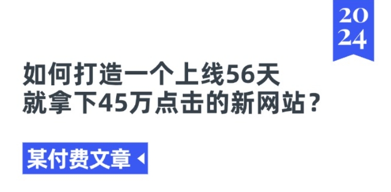 某付费文章《如何打造一个上线56天就拿下45万点击的新网站?》-副业资源站 | 数域行者