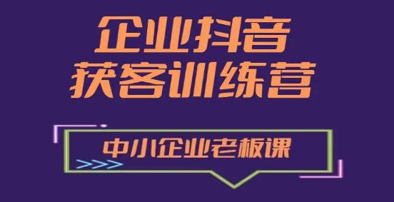 企业抖音营销获客增长训练营，中小企业老板必修课-副业资源站 | 数域行者