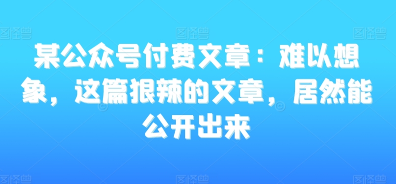 某公众号付费文章：难以想象，这篇狠辣的文章，居然能公开出来-副业资源站 | 数域行者