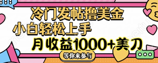 冷门发帖搞美金项目，月收益1000+美金，简单好操作-副业资源站 | 数域行者