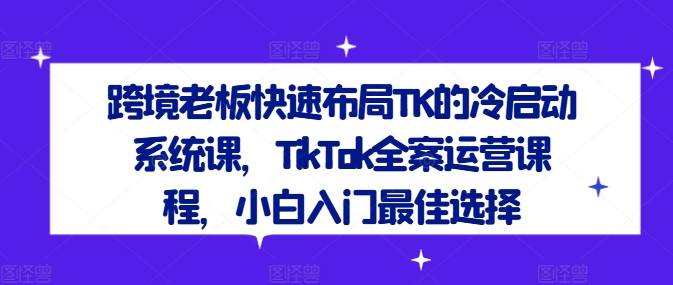 跨境新王道：TK冷启飞涨秘籍，TikTok全运营小白速成班-副业资源站 | 数域行者