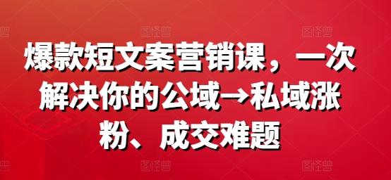 爆款短文案营销课，一次解决你的公域→私域涨粉、成交难题-副业资源站 | 数域行者