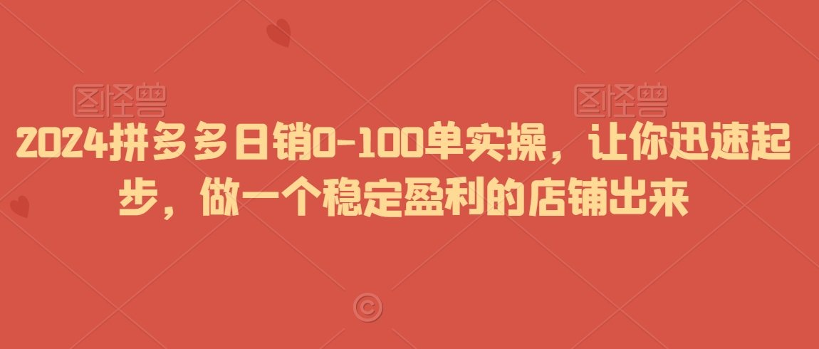 2024拼多多日销0-100单实操，让你迅速起步，做一个稳定盈利的店铺出来-副业资源站 | 数域行者