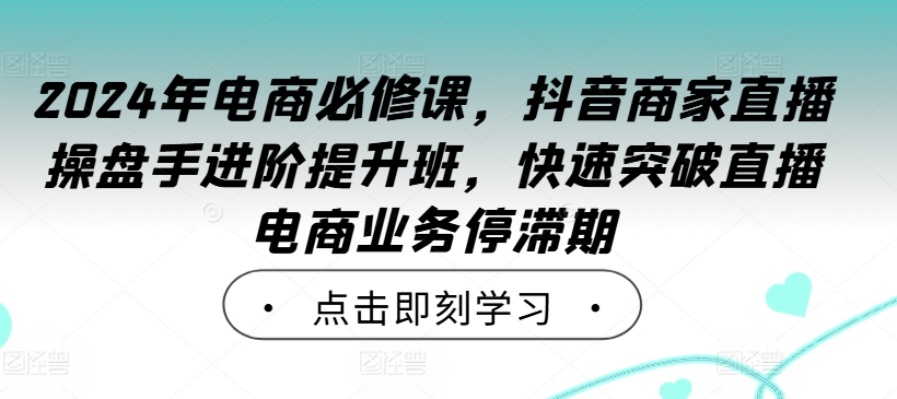 2024年电商必修课，抖音商家直播操盘手进阶提升班，快速突破直播电商业务停滞期-副业资源站 | 数域行者