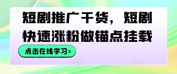 短剧推广干货，短剧快速涨粉做锚点挂载-副业资源站 | 数域行者