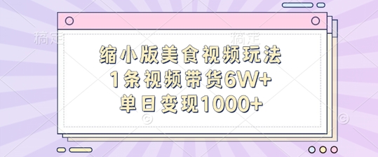 缩小版美食视频玩法，1条视频带货6W+，单日变现1k-副业资源站 | 数域行者