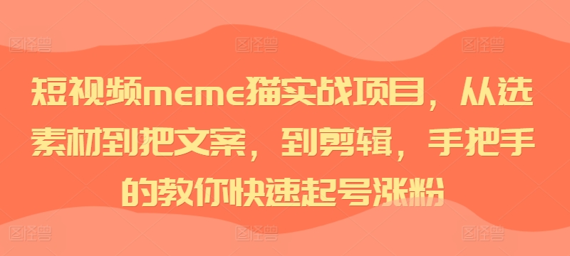 短视频meme猫实战项目，从选素材到把文案，到剪辑，手把手的教你快速起号涨粉-副业资源站 | 数域行者