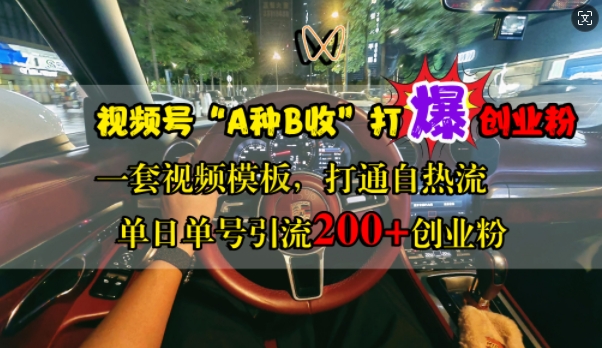 视频号“A种B收”打爆创业粉，一套视频模板打通自热流，单日单号引流200+创业粉-副业资源站 | 数域行者