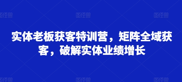 实体老板获客特训营，矩阵全域获客，破解实体业绩增长-副业资源站 | 数域行者