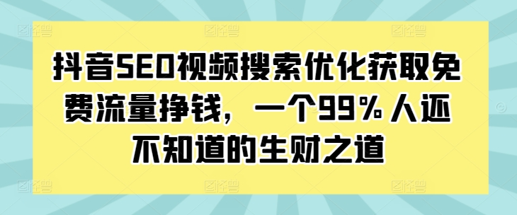 抖音SEO视频搜索优化获取免费流量挣钱，一个99%人还不知道的生财之道-副业资源站 | 数域行者