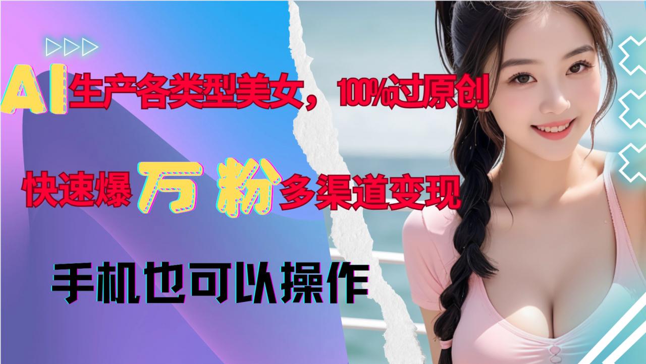 AI生产各类型美女，100%过原创，快速爆万粉，多渠道变现，新手可做-副业资源站 | 数域行者