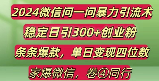 2024最新微信问一问暴力引流300+创业粉,条条爆款单日变现四位数【揭秘】-副业资源站 | 数域行者