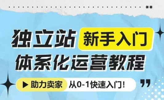 独立站新手入门体系化运营教程，助力独立站卖家从0-1快速入门!-副业资源站 | 数域行者