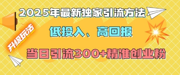 2025年最新独家引流方法，低投入高回报？当日引流300+精准创业粉-副业资源站 | 数域行者